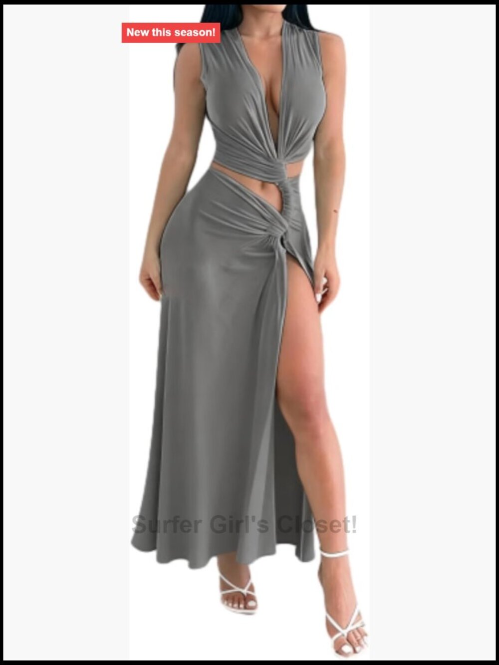 Elegant Sexy Deep-V Neck Maxi Dress Sleeveless High Slit Wrap